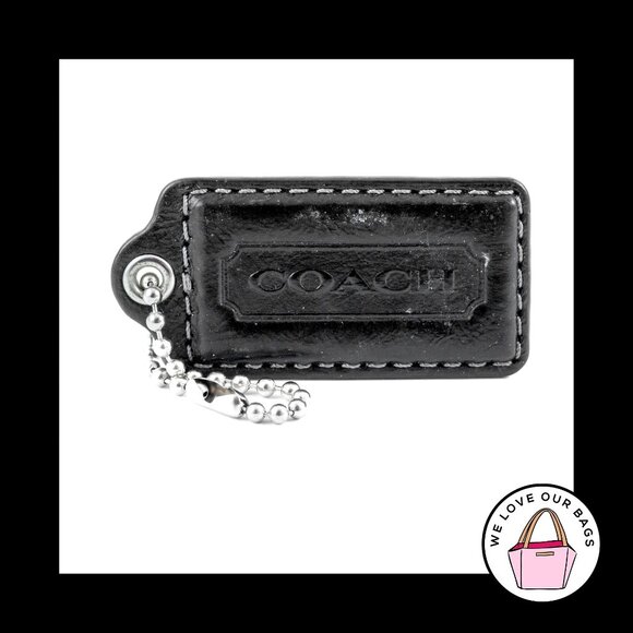2.5" Large COACH BLACK Leather Nickel Key Fob Bag Charm Keychain Hang Tag - Picture 1 of 1